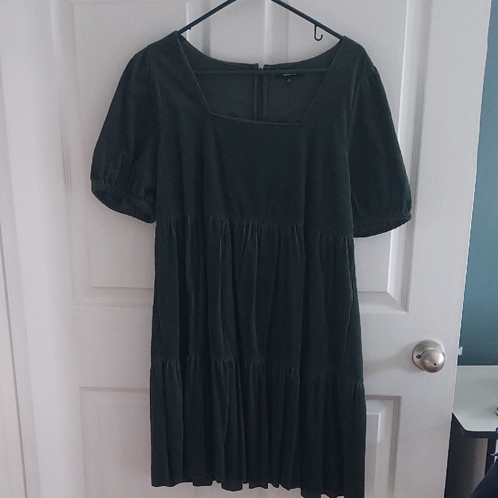 Madewell Hunter Green Courdoury Puff Sleeve Mini Dress